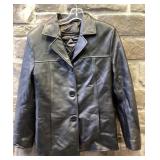 Manteau pour femme, en cuir, avec doublure