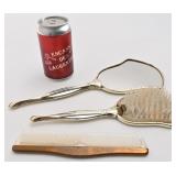 Ancien ensemble brosse, peigne et miroir