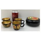 2 tasses et 2 bols Khokhloma, art populaire