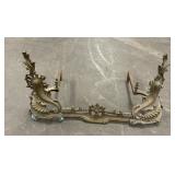Antique Brass French Acorn Leaf Andirons w/ Fender