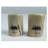 Alaskan Inuit Scrimshaw Fossil Walrus S&P Shakers