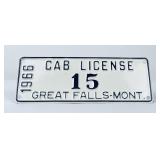 Rare 1966 Great Falls Montana Cab License Plate