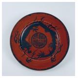 Antique Chinese Red and Silver Dragon Plate