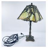 Vintage Slag Stained Glass Bamboo Pattern Lamp