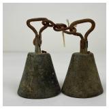 Antique Bronze Bells w/ Religious Christian Cross