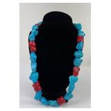 Navajo Turquoise Nugget and Coral Necklace