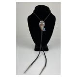Navajo Turquoise Sterling Coral Bear Claw Bolo Tie