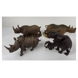Carved African Wood Animals Rhinos and Elephant