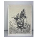 Pencil Drawing of Gene and his Whitetail Deer