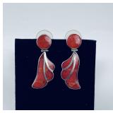 Navajo Sterling Silver and Red Coral Earrings