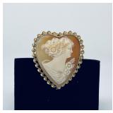 14k Yellow Gold and Shell Cameo Heart Brooch