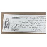 Montana Territory Signed Check 1888