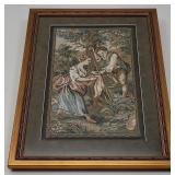 Antique Framed French Tapestry Orchard Scene