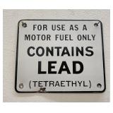 Tetraethyl Lead Porcelain Pump Plate Sign
