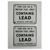 2 Antiknock Lead Porcelain Pump Plate Sign