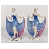 Pair of Art Deco Japanese Flapper Girls