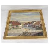 German Town Scene Painting Oil on Canvas Berger