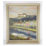 German Town Scene Painting Oil on Canvas Berger