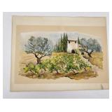 Watercolor on Paper Farm Field