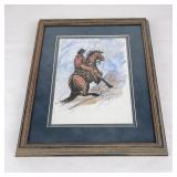 Watercolor on Paper Cowboy on Horseback