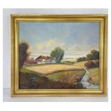 German Town Scene Painting Oil on Canvas Berger