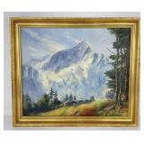 German Mountain Painting Oil on Canvas Berger