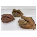 Lot of 3 Antique Baseball Gloves Mitts