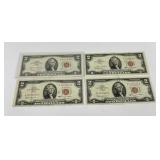 Lot of 4 1963 $2 Red Seal Notes