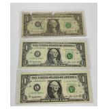 3 Fancy Serial Number Repeater $1 Notes