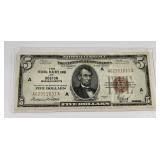 1929 $5 National Currency Massachusetts Note