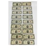Lot of 18 $2 Red Seal Notes