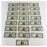 Lot of 22 1957 Blue Seal $1 Silver Certificates