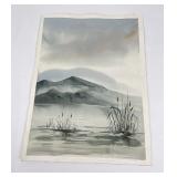 Watercolor Painting of Marsh Signed Otto