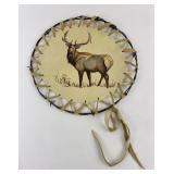 Montana Elk Hide Painted Barbwire Wall Hanging