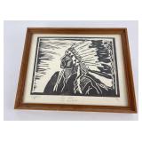 Montana Indian Woodblock Woodcut Print