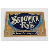 Antique Sedgwick Rye Chicago Wood Sign