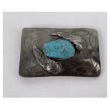 Old Navajo Sterling Silver Turquoise Belt Buckle