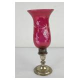 Sterling Silver Cranberry Glass Candlestick