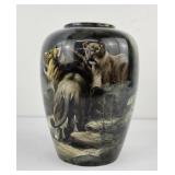 Large Hand Painted Belleek Lion Vase