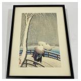 Ohara Koson Snow on Willow Bridge Print