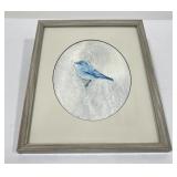 Watercolor Painting Blue Bird Signed Newman