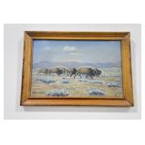 Montana Folk Art Buffalo Oil Painting