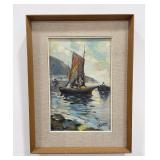 Italian Oil on Canvas Painting Sailboat