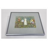 Watercolor Painting of Ladies Picking Flowers