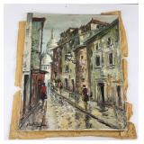 Abstract European Street Scene Oil on Canvas