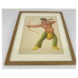 Cartoon Watercolor Painting Indian Warrior