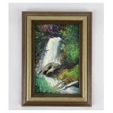 Glacier Park Montana Falls Oil on Board Painting
