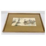 Antique Rural Pastoral Watercolor Painting
