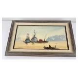 James Ware Oil on Canvas Painting Harbor