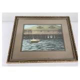 Hand Tinted Photo Woman in Wood Speed Boat
